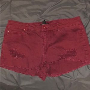 Maroon denim shorts